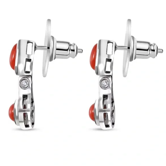 NWT Mediterranean Coral & White Zircon Earrings in Platinum over .925 Sterling